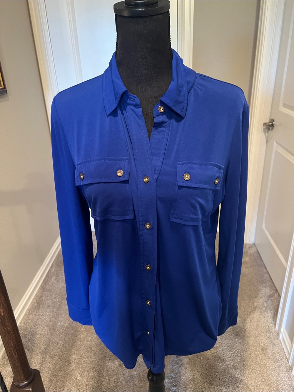 Adrienne Vittadini Royal Blue Button-Front Blouse